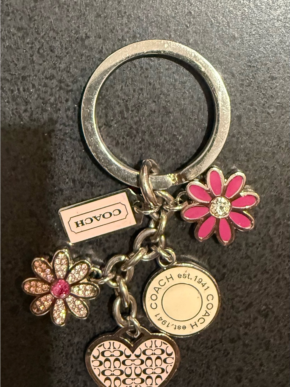 Coach Pink Floral Charm Key & Card Holder Charm Cluster
